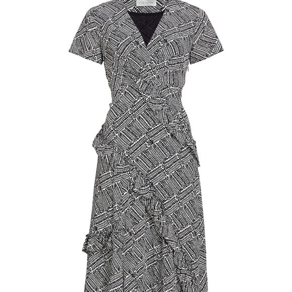 Elie Tahari Alisa 100% Silk Leaf Midi Dress Geo Leaf Print Size 10 NWT - Picture 5 of 5